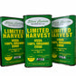 Three green tins of Limited Harvest USDA 100% Organic EVOO on a white background