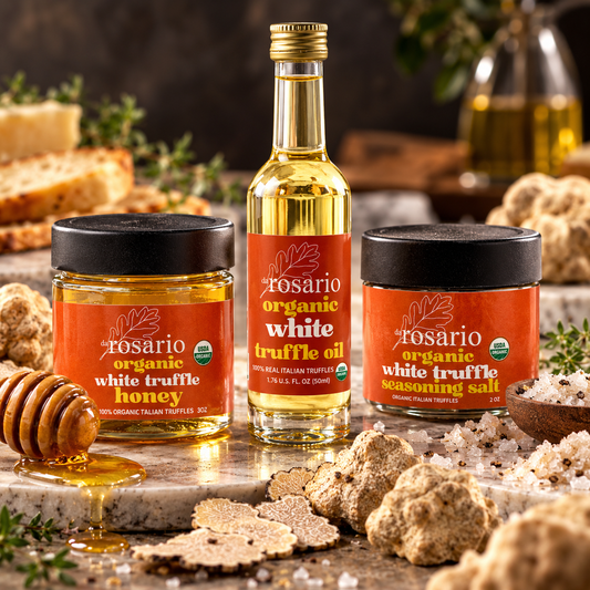 daRosario organic truffle trio gift set: white truffle oil, truffle honey and truffle salt