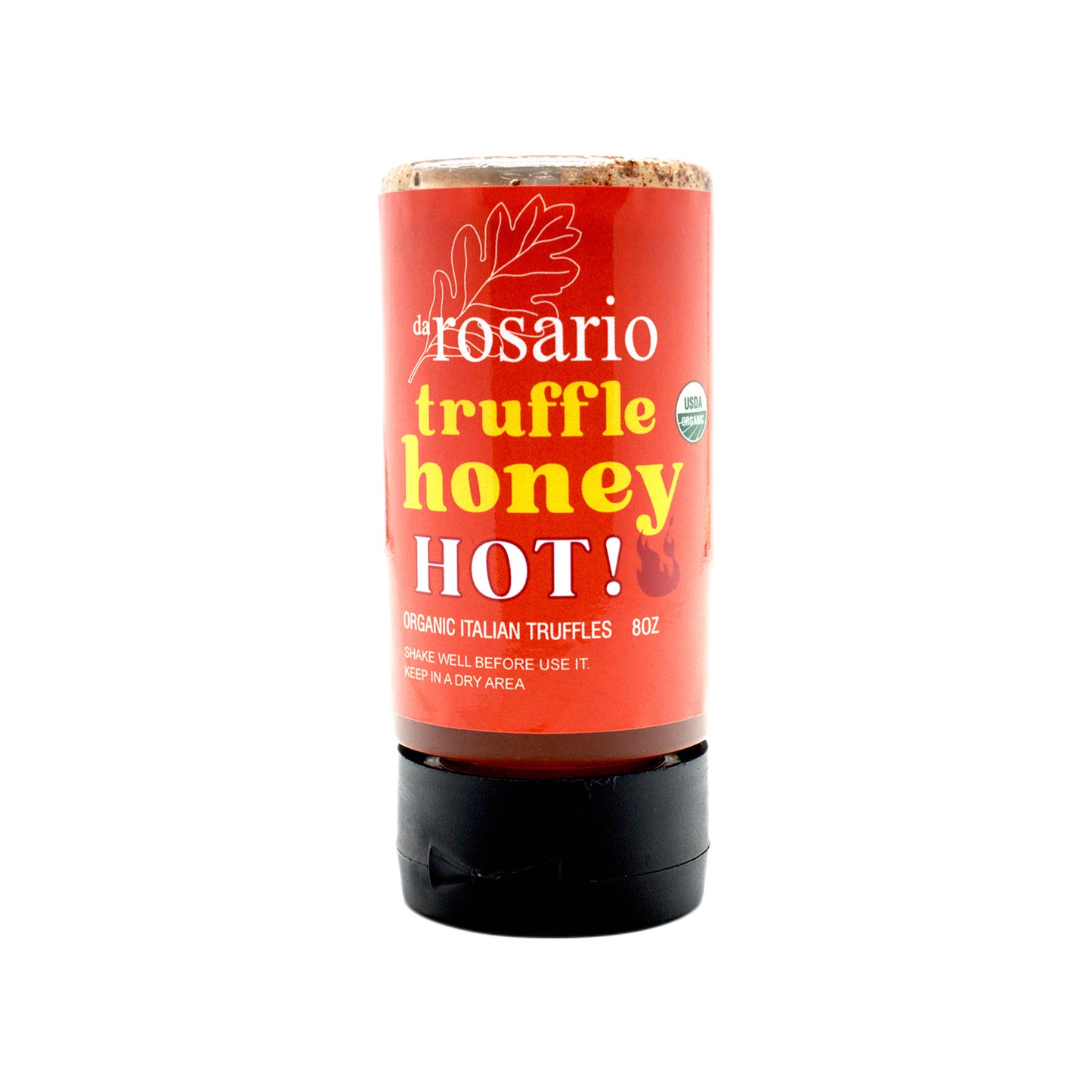 Container of Da Rosario truffle honey on a white background