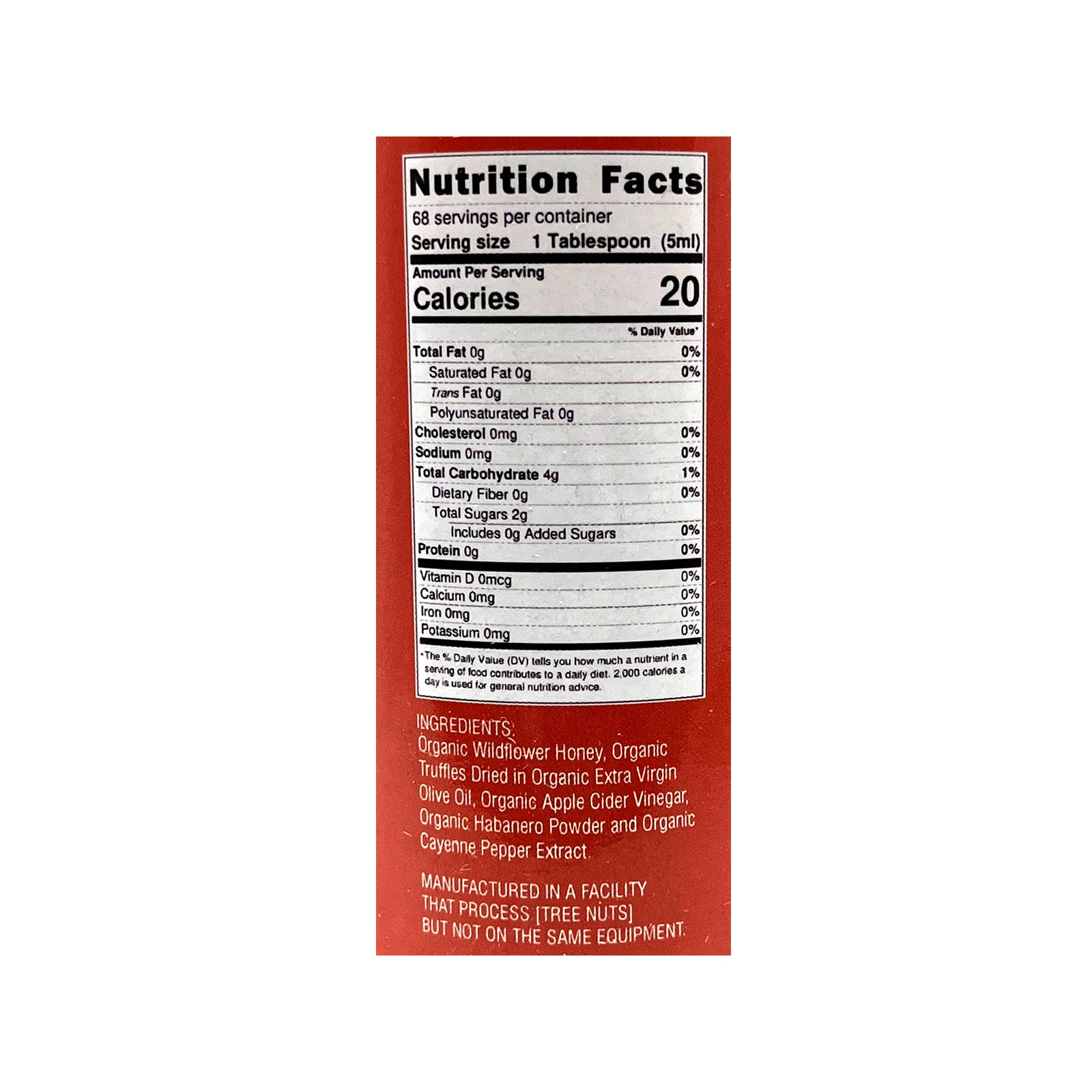 Nutrition facts label on a red background
