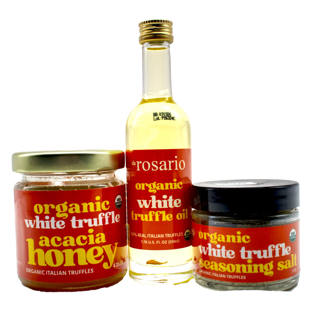daRosario™ Organic White truffle oil, truffle honey and truffle salt gift set.